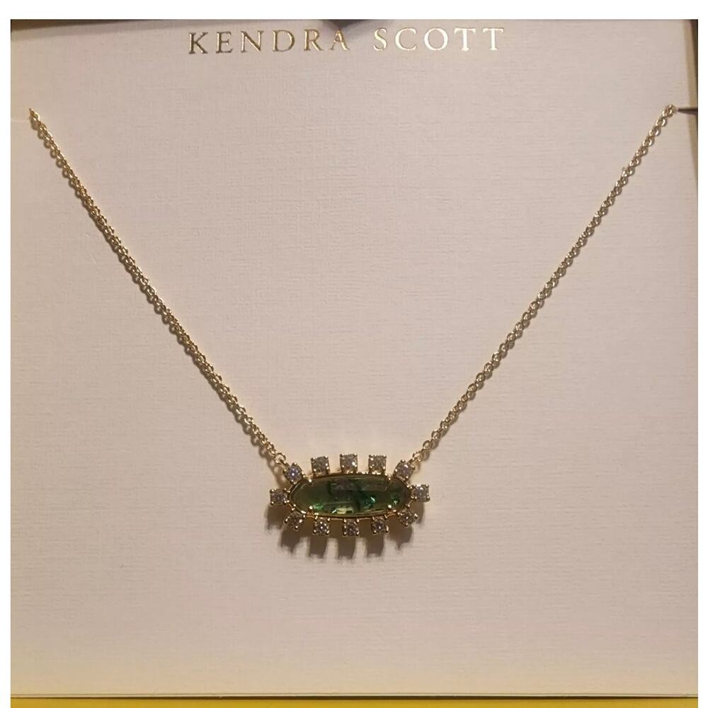 Kendra Scott Eva Framed Teal Glass Pendant Necklace NEW - Picture 5 of 9